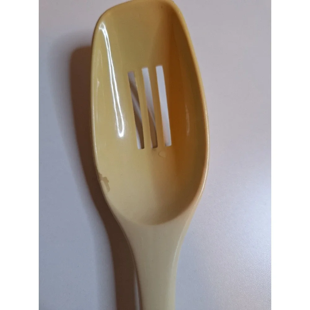 Vintage Ensar Corp Beige Slotted Cooking Spoon, small imperfection on side